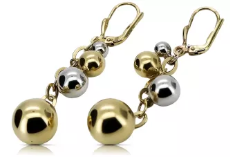 Italian yellow 14k 585 gold ball earrings cen046yw