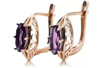 Cercei din aur ametist roz trandafir 14k 585 vec141 Vintage