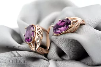 Pendientes de amatista de oro rosa rosa 14k 585 vec141 Vintage