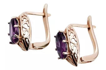 Cercei din aur ametist roz trandafir 14k 585 vec141 Vintage