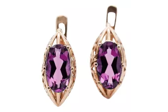 Pendientes de amatista de oro rosa rosa 14k 585 vec141 Vintage