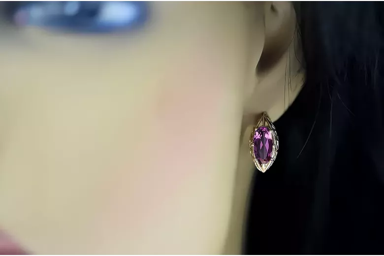 Boucles d'oreilles améthyste en or rose 14 carats 585 vec141 Vintage