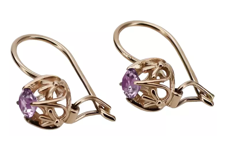 Vintage earrings made of 14k 585 rose gold with Amethyst vec145