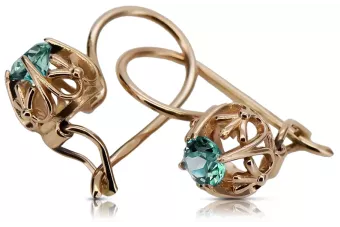 Vintage earrings made of 14k 585 rose gold with Emerald vec145