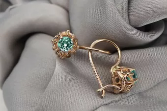 Vintage kolczyki z 14k 585 różowego złota z szmaragdem vec145