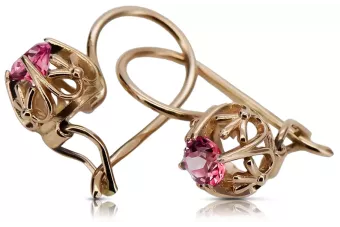 Cercei vintage din aur roz de 14k 585 cu Ruby vec145