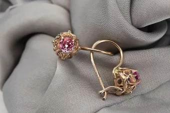 Vintage earrings made of 14k 585 rose gold with Ruby vec145