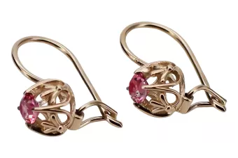 Pendientes vintage de oro rosa de 14k 585 con Ruby vec145