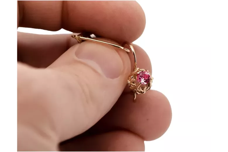 Винтидж обеци, изработени от розово злато 14k 585 с Ruby vec145