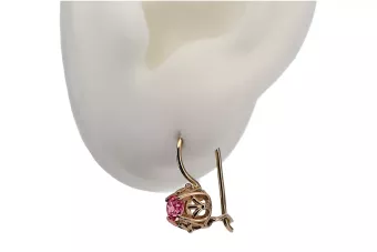 Pendientes vintage de oro rosa de 14k 585 con Ruby vec145