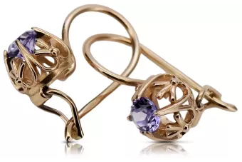 Pendientes vintage de oro rosa de 14k 585 con alejandrita vec145