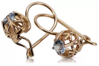 Vintage auskariai iš 14k 585 rožinės aukso su akvamaryno vec145