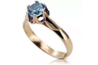Růžový prsten z červeného zlata 14k 585 s akvamarinem vrc122 Vintage