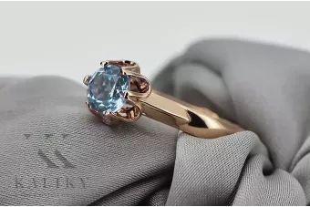 Růžový prsten z červeného zlata 14k 585 s akvamarinem vrc122 Vintage