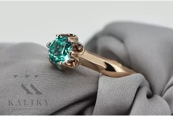 Rožinis raudonas 14k 585 aukso žiedas su Emeraldu vrc122 Vintage