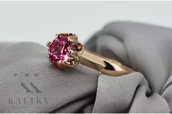 Inel de Aur Roz 14k cu Rubin, Rotund 6mm, Stil Vintage