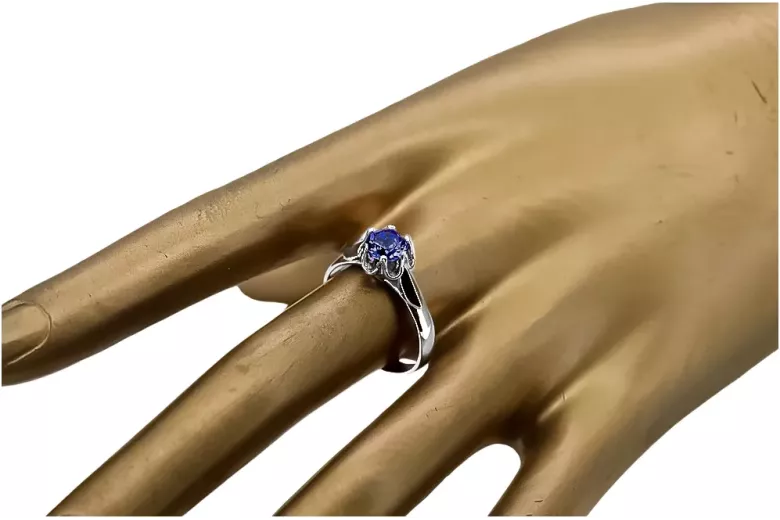 Vintage Silver Sapphire Ring 925 Polish 6mm vrc122s