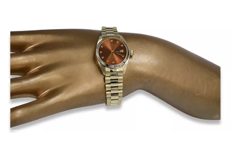 Złoty zegarek damski 14k 585 z bransoletą Geneve lw020ydbr&lbw009y