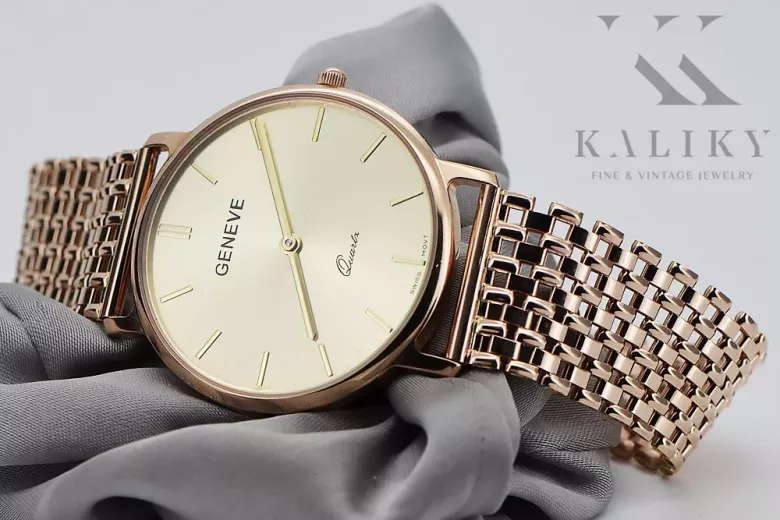 Ανδρικό ρολόι από κόκκινο ροζ χρυσό 14k 585 Geneve mw004r&mbw004r