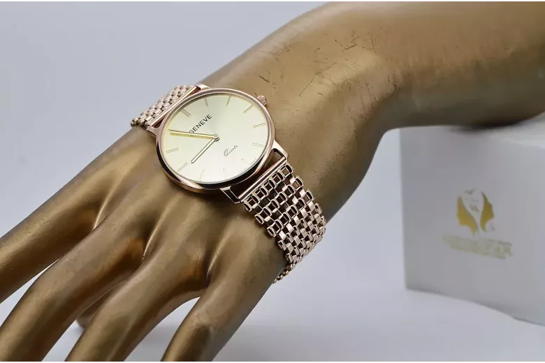 Ανδρικό ρολόι από κόκκινο ροζ χρυσό 14k 585 Geneve mw004r&mbw004r