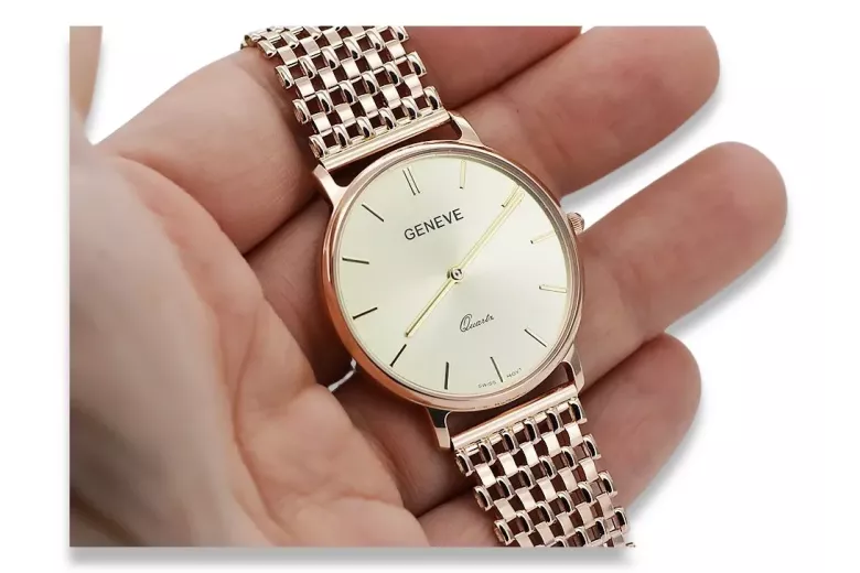 Ανδρικό ρολόι από κόκκινο ροζ χρυσό 14k 585 Geneve mw004r&mbw004r