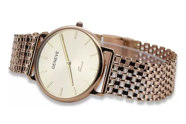 Ανδρικό ρολόι από κόκκινο ροζ χρυσό 14k 585 Geneve mw004r&mbw004r