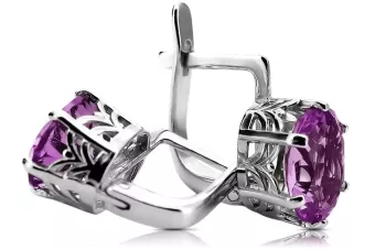 Strieborné náušnice Ruský štýl 925 s Amethystem VEC003s Vintage