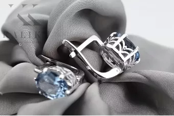 Sidabriniai auskarai rusiško stiliaus 925 su akvamarinu vec003s Vintage