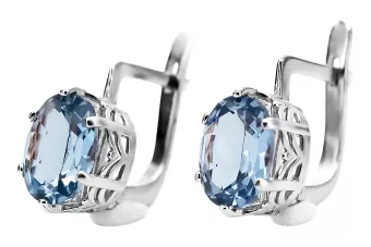 Silver 925 Russian style aquamarine earrings vec003s Vintage Russian Soviet style