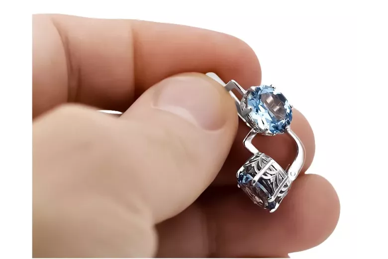 Silber 925 Russische Stil aquamarine Ohrringe vec003s Jahr