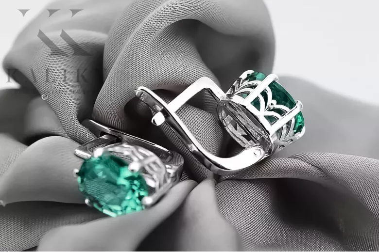 Silber 925 Smaragd-Ohrringe im russischen Stil vec003s Vintage
