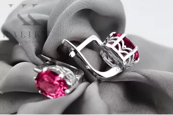 Rusiško stiliaus 925 sidabriniai auskarai su rubinu vec003s Vintage