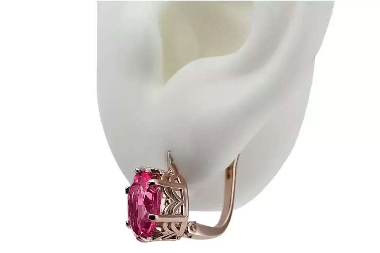 Boucles d'oreilles argent plaqué or rose 925 rubis vec003rp Vintage