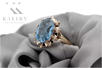 Aukso žiedas iš raudonos rožinės 14k aukso 585 su akvamarynu vrc079 Vintage