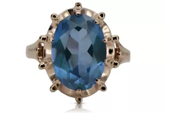 Aukso žiedas iš raudonos rožinės 14k aukso 585 su akvamarynu vrc079 Vintage