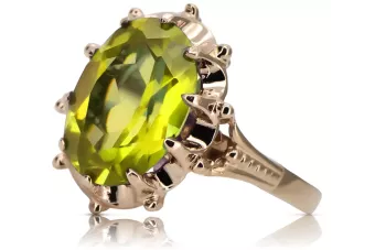 Auksinis žiedas iš raudonos rožinės 14k aukso 585 su peridotu vrc079 Vintage