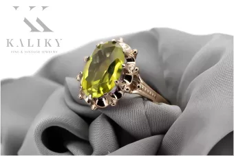 Auksinis žiedas iš raudonos rožinės 14k aukso 585 su peridotu vrc079 Vintage