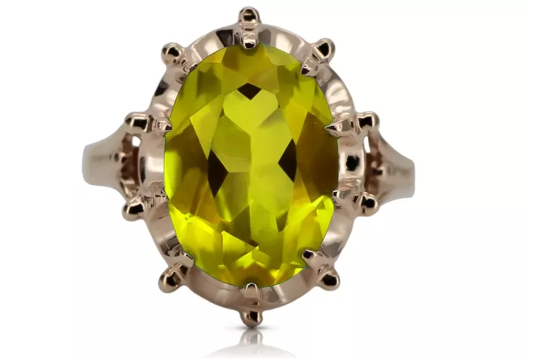 Złoty pierścionek z czerwonego różowego 14k złota 585 z peridotem vrc079 Vintage