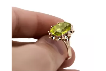 Auksinis žiedas iš raudonos rožinės 14k aukso 585 su peridotu vrc079 Vintage