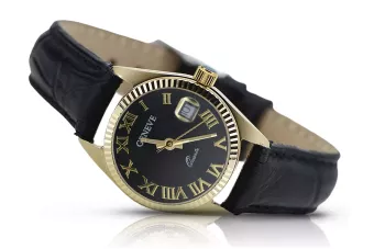 Gelbe Lady Geneve-Uhr aus 14 Karat Gold mit schwarzem Zifferblatt lw020ydbc