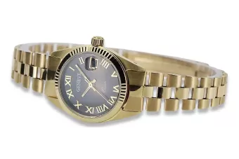 Жовтий жіночий наручний годинник із золота 14 карат 585 проби Geneve, чорний циферблат lw020ydbc&lbw009y