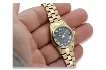 Gold Dámské hodinky 14k 585 s náramkem Geneve Black Shield LW020YDBC & LBW009Y