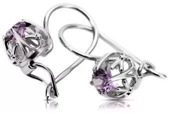 Silver 925 amethyst earrings vec145s Vintage Russian Soviet style