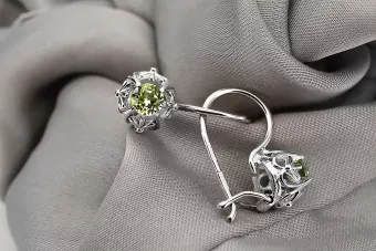 Strieborné 925 Ruské náušnice s Peridotem VEC145s Vintage