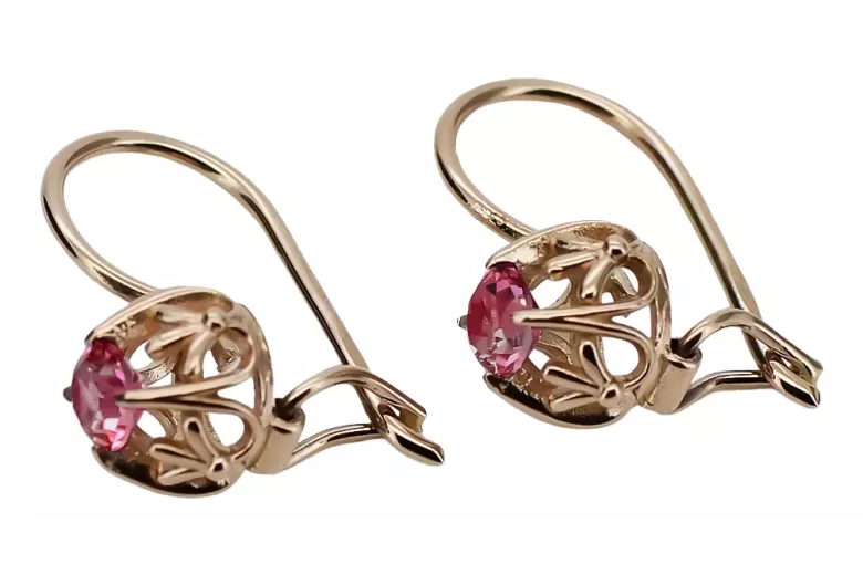 Silver rose gold plated 925 ruby earrings vec145rp Vintage