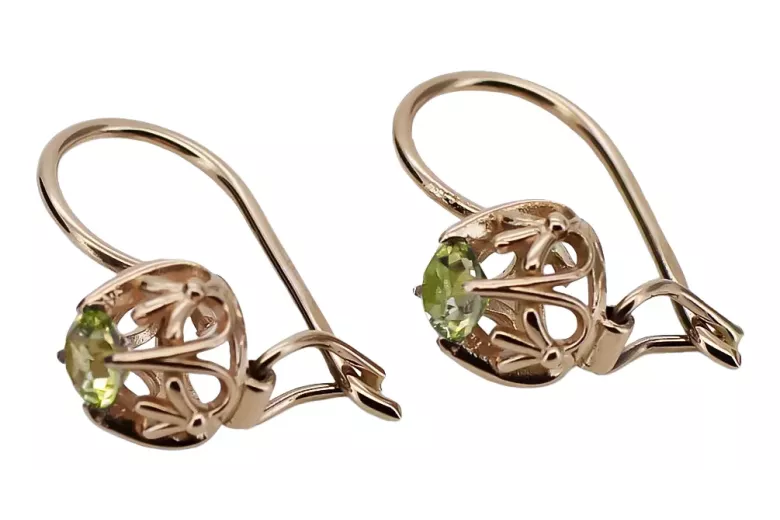 Silver rose gold plated 925 peridot earrings vec145rp Vintage