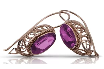 Rose pink 14k 585 gold amethyst earrings vec023 Vintage Russian Soviet style