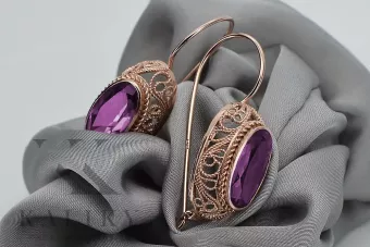 Rose pink 14k 585 gold amethyst earrings vec023 Vintage Russian Soviet style