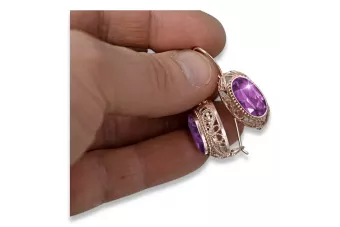 Rose rosa 14k 585 gold amethyst Ohrringe vec023 Jahr