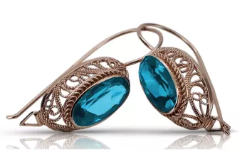 Rosa rosa 14k 585 pendientes de oro aquamarine vec023 Estilo soviético ruso vintage